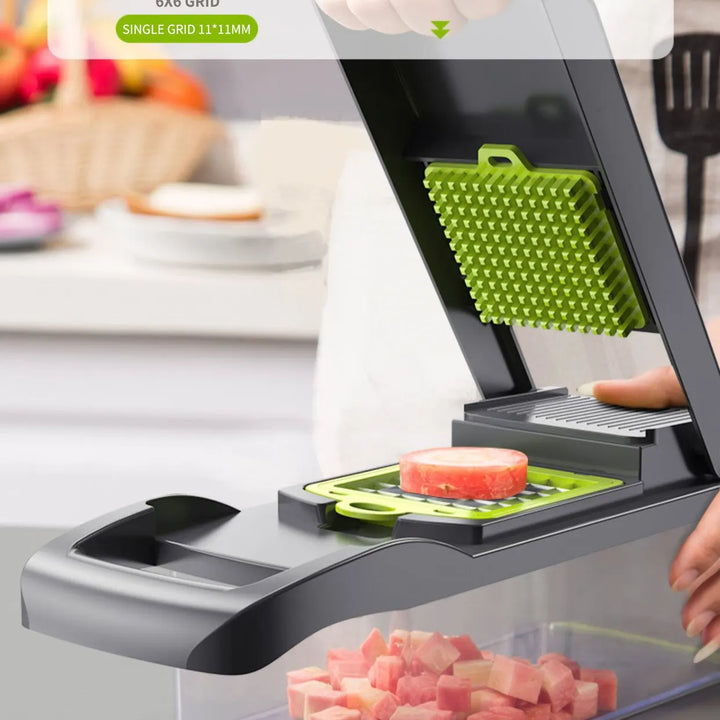 Picadora y rebanadora de verduras 16 en 1 para artículos esenciales de cocina.