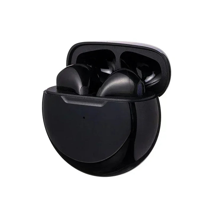 Auriculares Bluetooth Pro 6 TWS: sonido estéreo y estuche de carga.