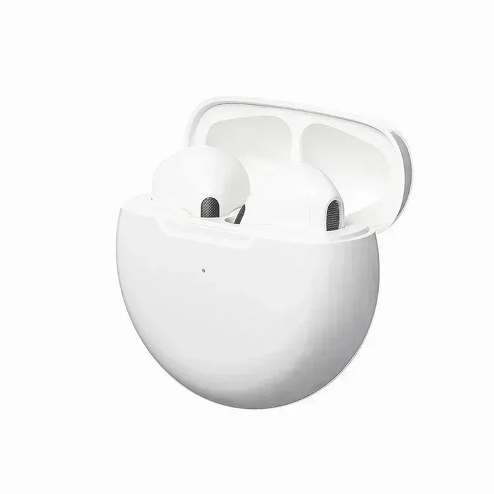 Auriculares Bluetooth Pro 6 TWS: sonido estéreo y estuche de carga.