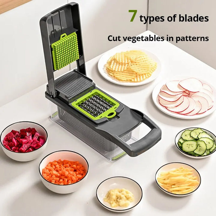 Picadora y rebanadora de verduras 16 en 1 para artículos esenciales de cocina.