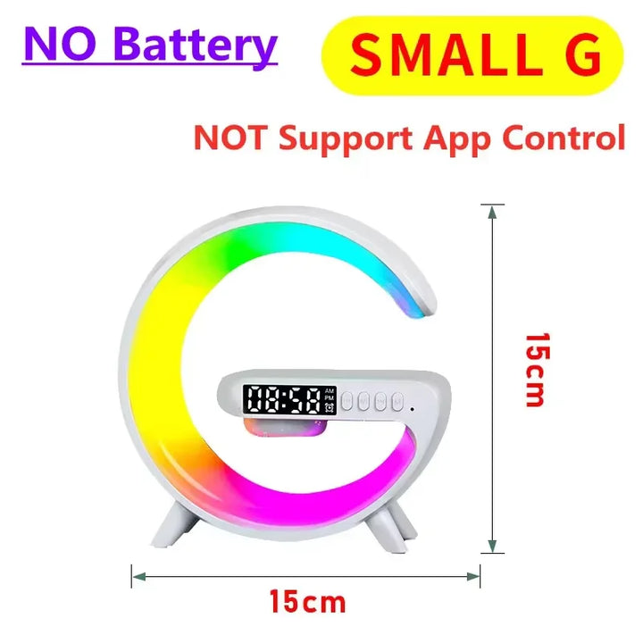 Cargador inalámbrico RGB con reloj despertador y altavoz