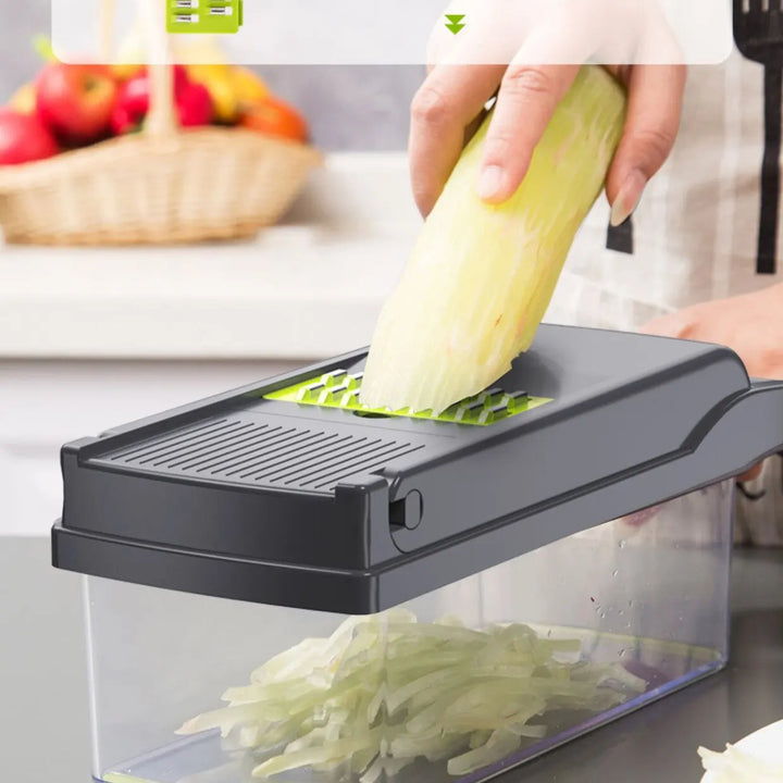 Picadora y rebanadora de verduras 16 en 1 para artículos esenciales de cocina.