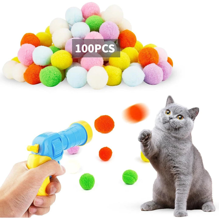 Juguete interactivo para gatos: lanzador de pelotas de peluche para jugar en interiores.