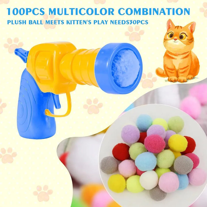 Juguete interactivo para gatos: lanzador de pelotas de peluche para jugar en interiores.