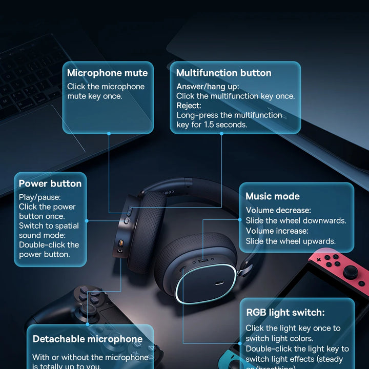 Auriculares inalámbricos para juegos Baseus GH02 - RGB y Bluetooth 5.3