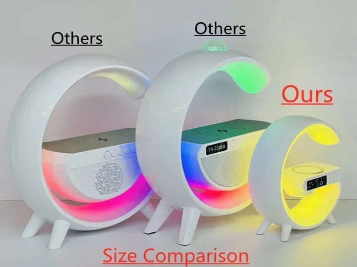Cargador inalámbrico RGB con reloj despertador y altavoz