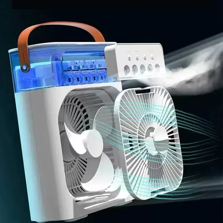 Enfriador de aire portátil 3 en 1, humidificador y luz nocturna LED.
