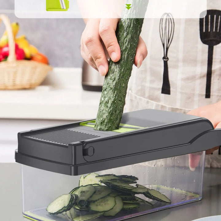 Picadora y rebanadora de verduras 16 en 1 para artículos esenciales de cocina.