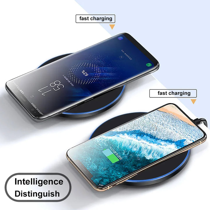 Base de carga inalámbrica rápida para dispositivos iPhone y Samsung.