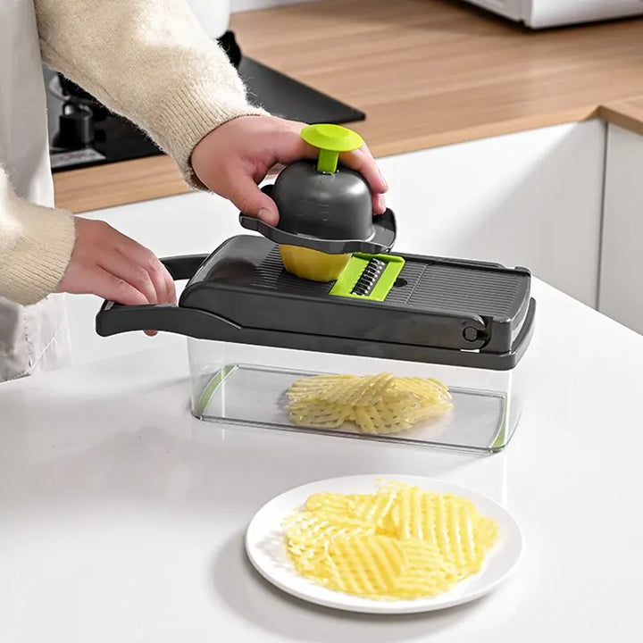 Picadora y rebanadora de verduras 16 en 1 para artículos esenciales de cocina.