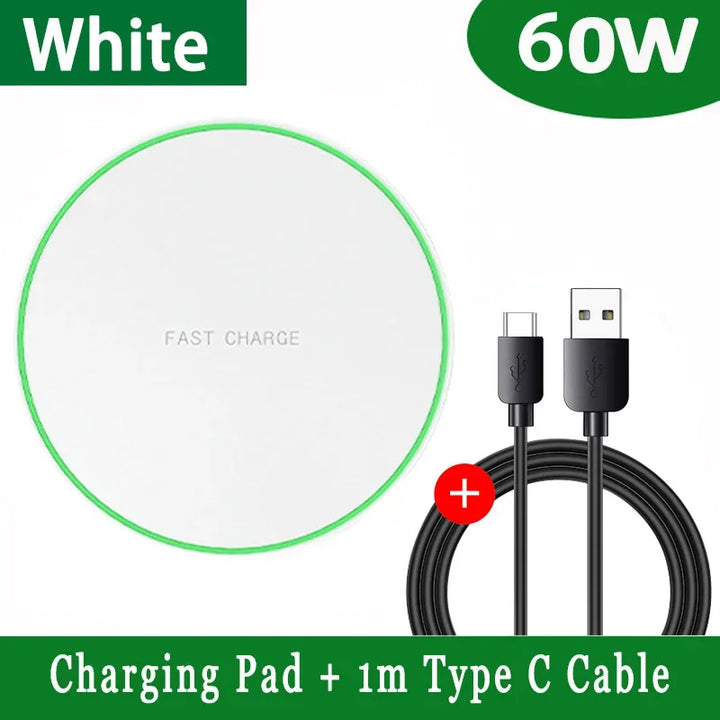 Base de carga inalámbrica rápida para dispositivos iPhone y Samsung.