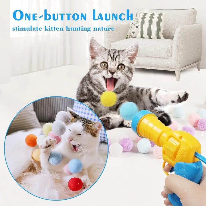 Juguete interactivo para gatos: lanzador de pelotas de peluche para jugar en interiores.