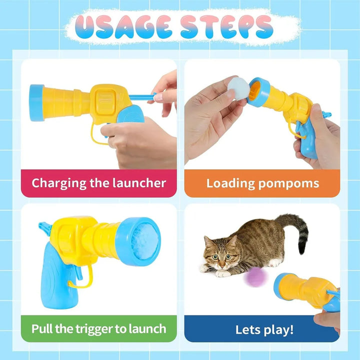 Juguete interactivo para gatos: lanzador de pelotas de peluche para jugar en interiores.