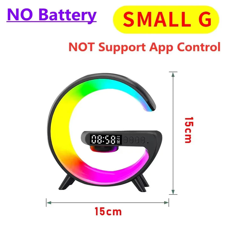 Cargador inalámbrico RGB con reloj despertador y altavoz