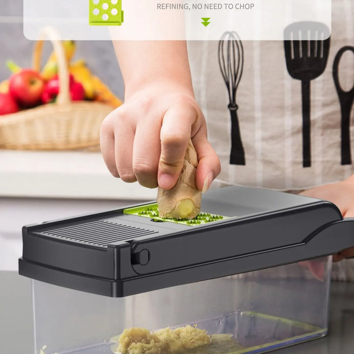 Picadora y rebanadora de verduras 16 en 1 para artículos esenciales de cocina.