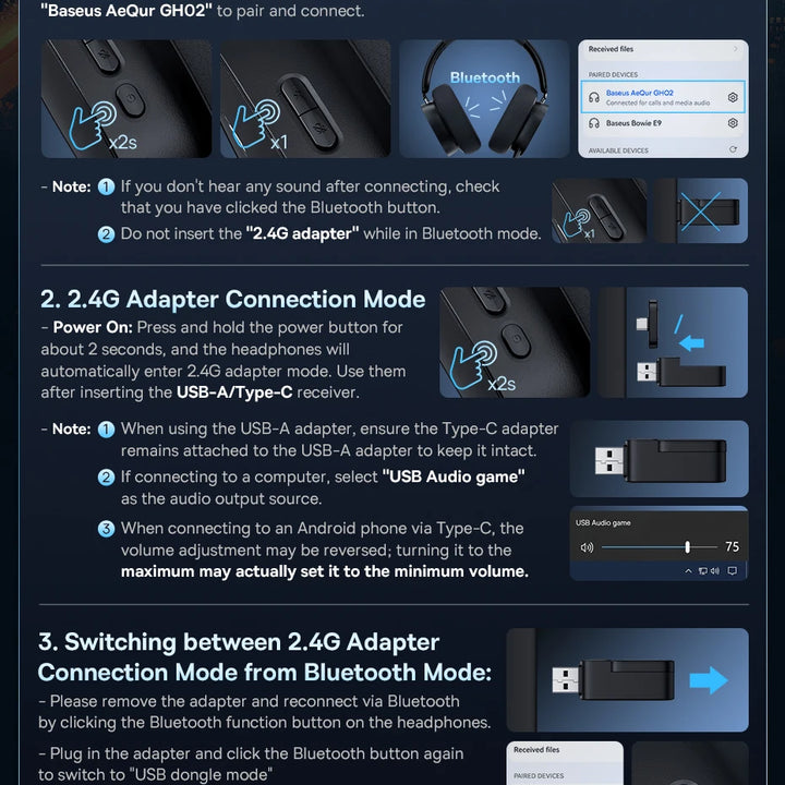 Auriculares inalámbricos para juegos Baseus GH02 - RGB y Bluetooth 5.3