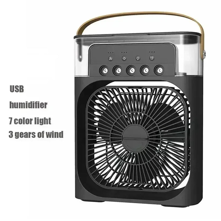 Enfriador de aire portátil 3 en 1, humidificador y luz nocturna LED.