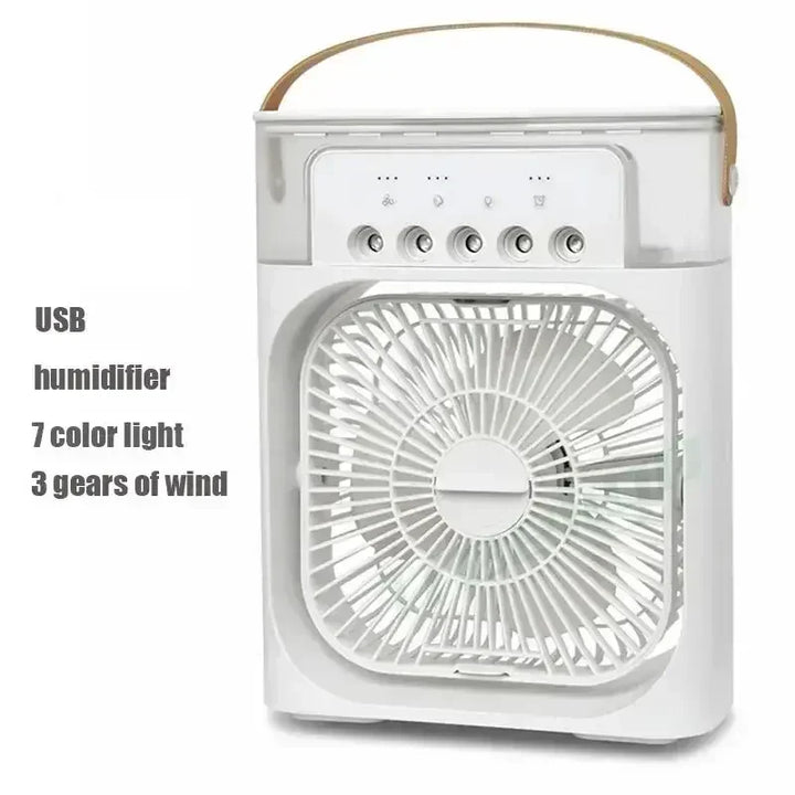 Enfriador de aire portátil 3 en 1, humidificador y luz nocturna LED.
