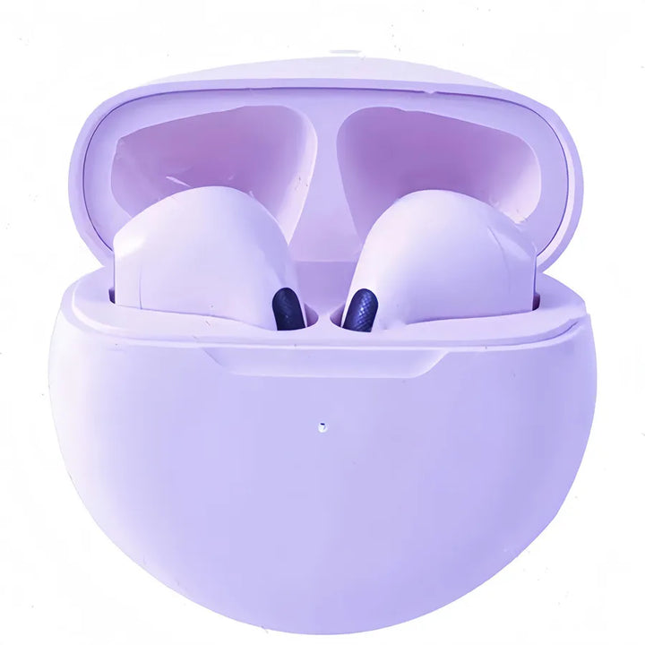 Auriculares Bluetooth Pro 6 TWS: sonido estéreo y estuche de carga.