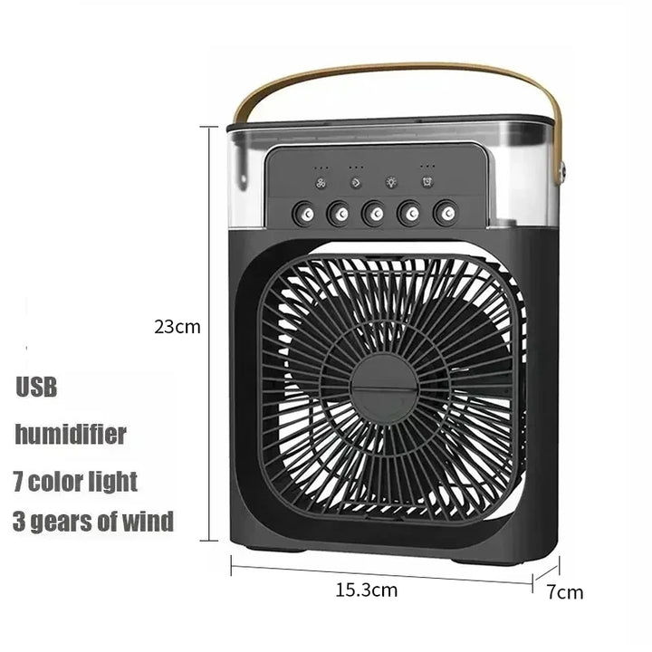 Enfriador de aire portátil 3 en 1, humidificador y luz nocturna LED.